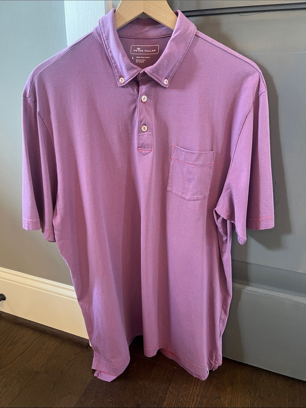 Peter Millar Lavender Short-Sleeve Polo with Chest Pocket